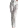 Perspective Swimsuit Cover Up Pants High Waist Adjustable Drawstring Solid Color Crochet Knitting Long Trousers