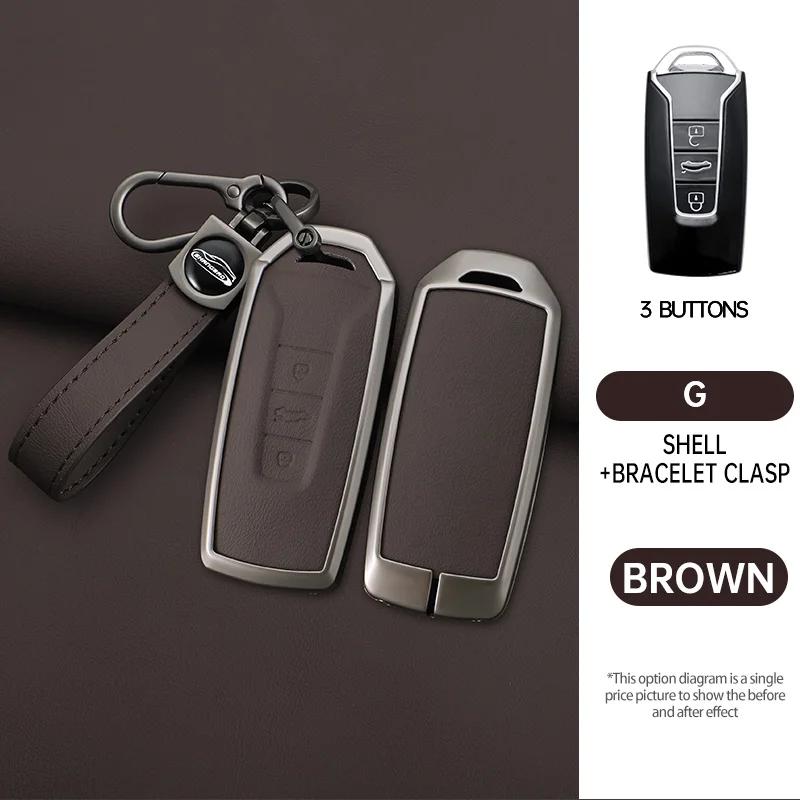 Interior Mouldings Leather Car Remote Key Case Fob Cover Holder Shell Bag For VW Volkswagen Touareg 2019 2020 2021 2022 Auto Key