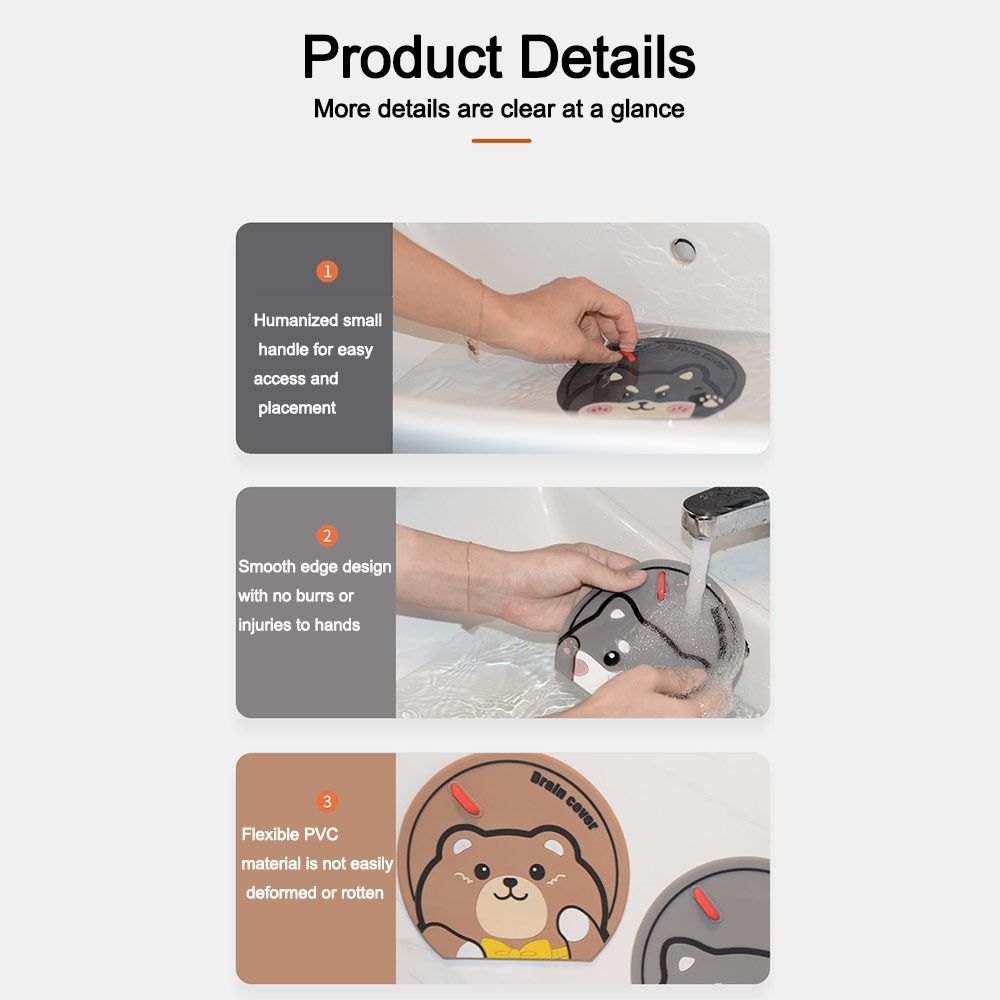 Anti-insect Sewer Floor Drain Cover Cartoon Animal Sewer Sealing Silicone Mat for Bathroom&Kitchen