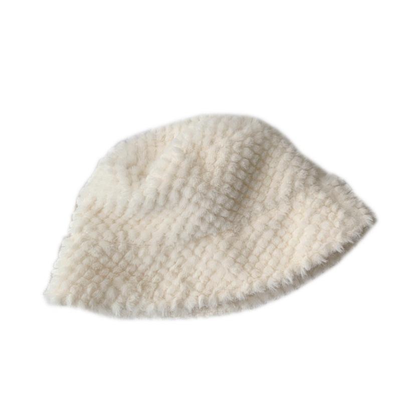 Korean Version of Women's Autumn and Winter Versatile Fluffy White Fisherman's Hat Showing Face and Small Winter Warm Ear Protection Hat