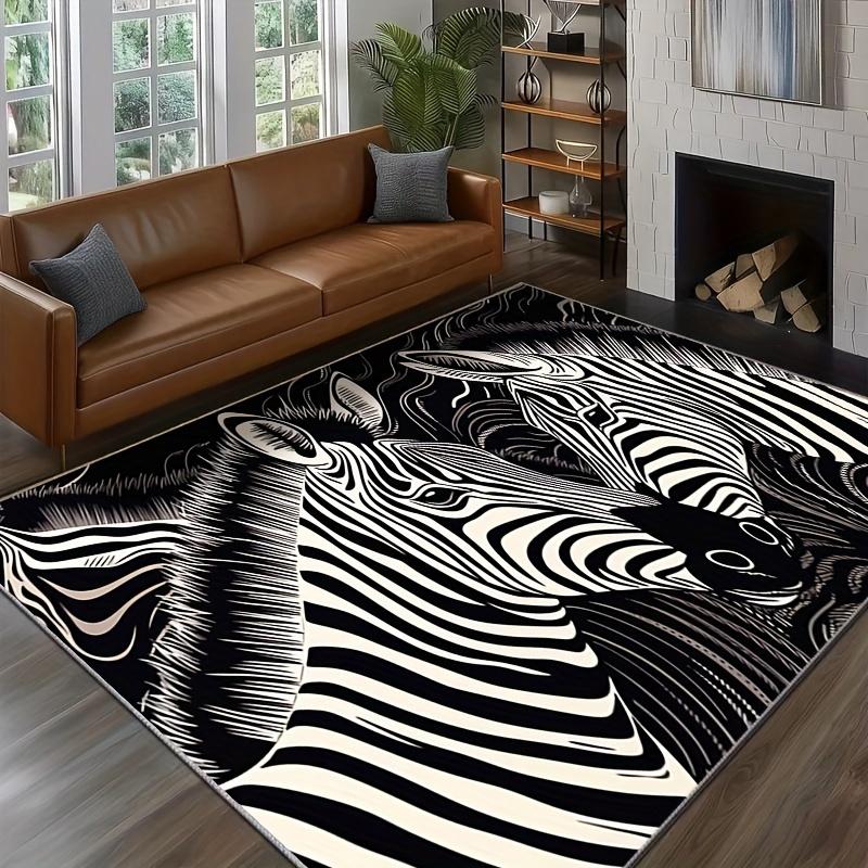 

Velvet Zebra Stripe Rug Non Slip Backing Machine Washable Low Pile Polyester Living Room Bedroom Office Dining Room 50x80cm20x31in