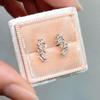 Rose Gold Tone Baguette and Round Cut Cluster Stud Earrings for Women Sparkly Geometric Asymmetrical Elegant Daily Jewelry