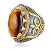 Men's Vintage Tiger Eye Stone Ring Fashionable Bold Zinc Alloy Gemstone Band US Standard Size