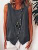 Damen Boho Locker Übergröße Diagonal Knopf Ärmellos Hemd Tanktop