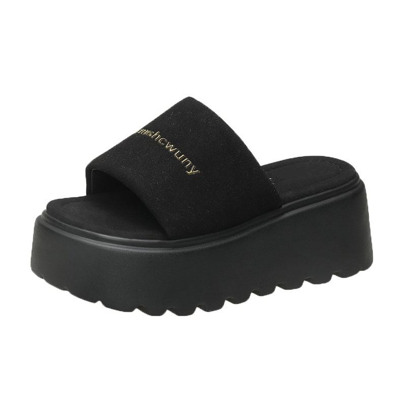 

Summer small muffin thick-soled slippers women s new outer wear casual skirt one-word cool slippers women 35 чёрный