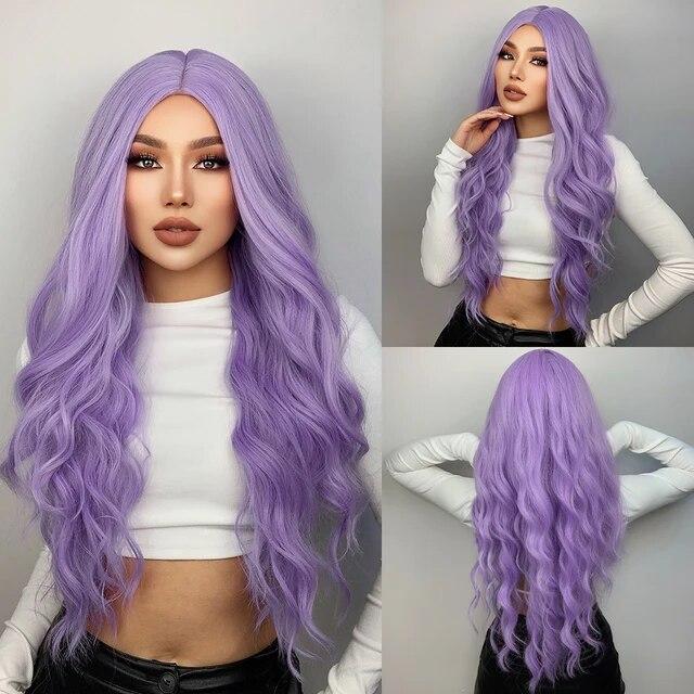 Long Wavy Ombre Black White Synthetic Wigs for Women Heat Resistant Natural Middle Part Cosplay Party Lolita Daily Hair Wigs