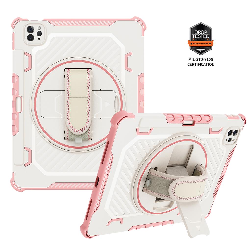 3In1 Shockproof Armor Tablet Full-Body Protect Case For IPad Pro13 M5 12.9 Air 4 5 10th A16 10.9 Kickstand Rotating Hand Strap Cover