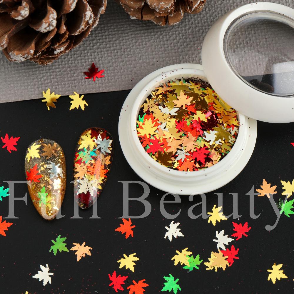 Nail Art Glitter Sequins Thanksgiving Price Autumn Maple Leaf Sequins Multi-color Mixed Nail Art Glitter Powder