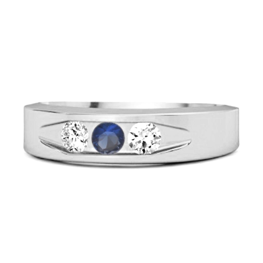 Blue Sapphire Three Stone Band Ring - 925 Sterling Silver