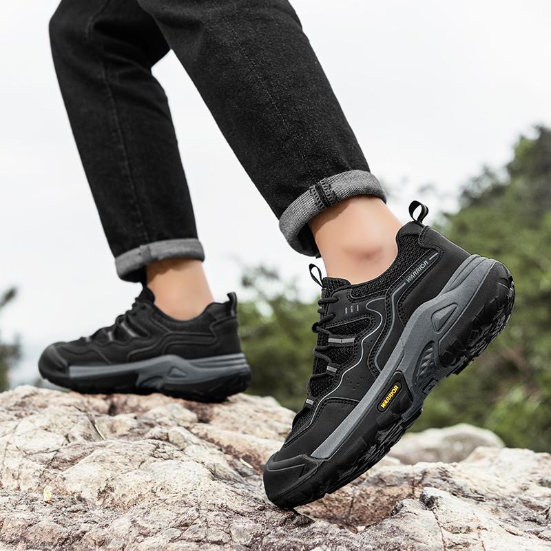 Warrior Hiking Shoes Fashion Simple Retro Versatile Sports Casual Lightweight Durable Non-Slip Low-Top Dad Shoes Men sneaker Black WXY(S)-4756N03