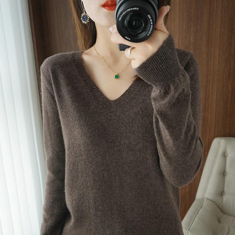 Winter V-neck Sweater Knitted Bottoming Shirt Women's Loose Fashionable Sweater Autumn Shirt