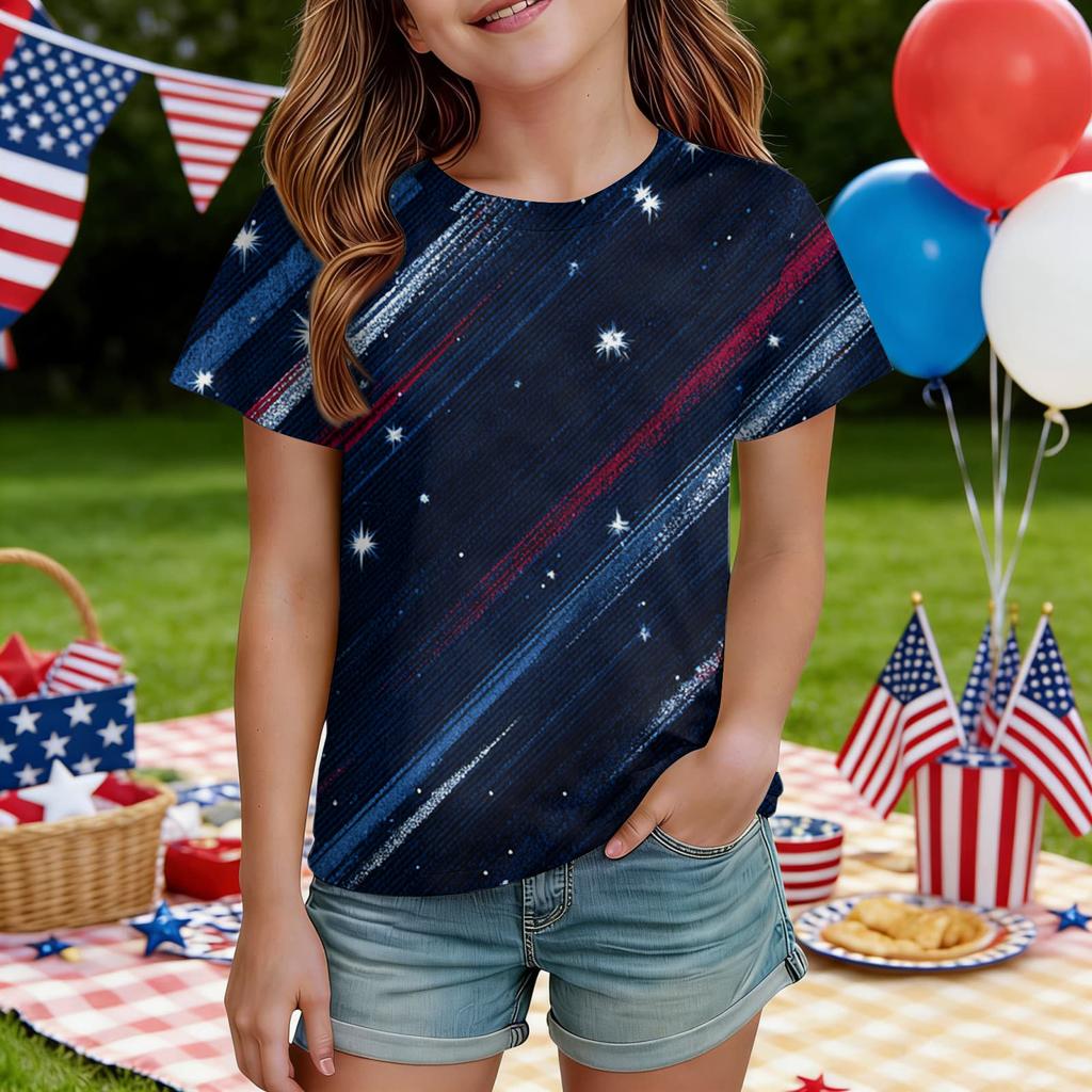 Kids Independence Day Print Round Neck Short Sleeve Casual T-shirt