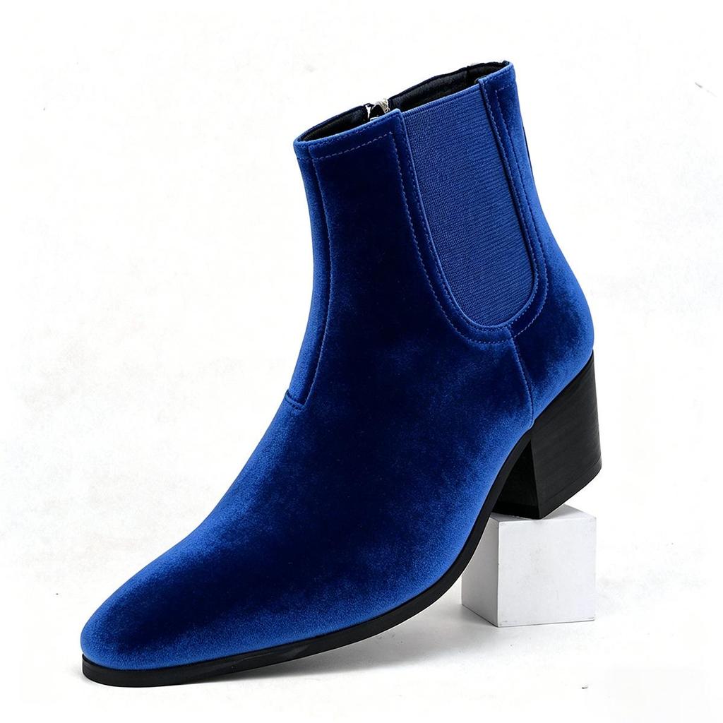 Men's High Heel Chelsea Boots - Autumn/Winter Fashion, Square Toe, Height-Enhancing Short Boots.