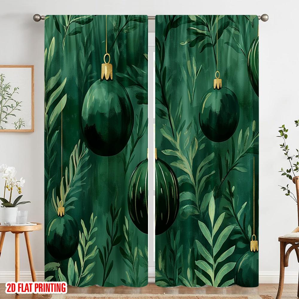 Plane Printing Pattern Curtains Emerald Christmas Ornaments Green Polyester Without Rod Decorations Home Curtain Set Of 2 Made Washable
