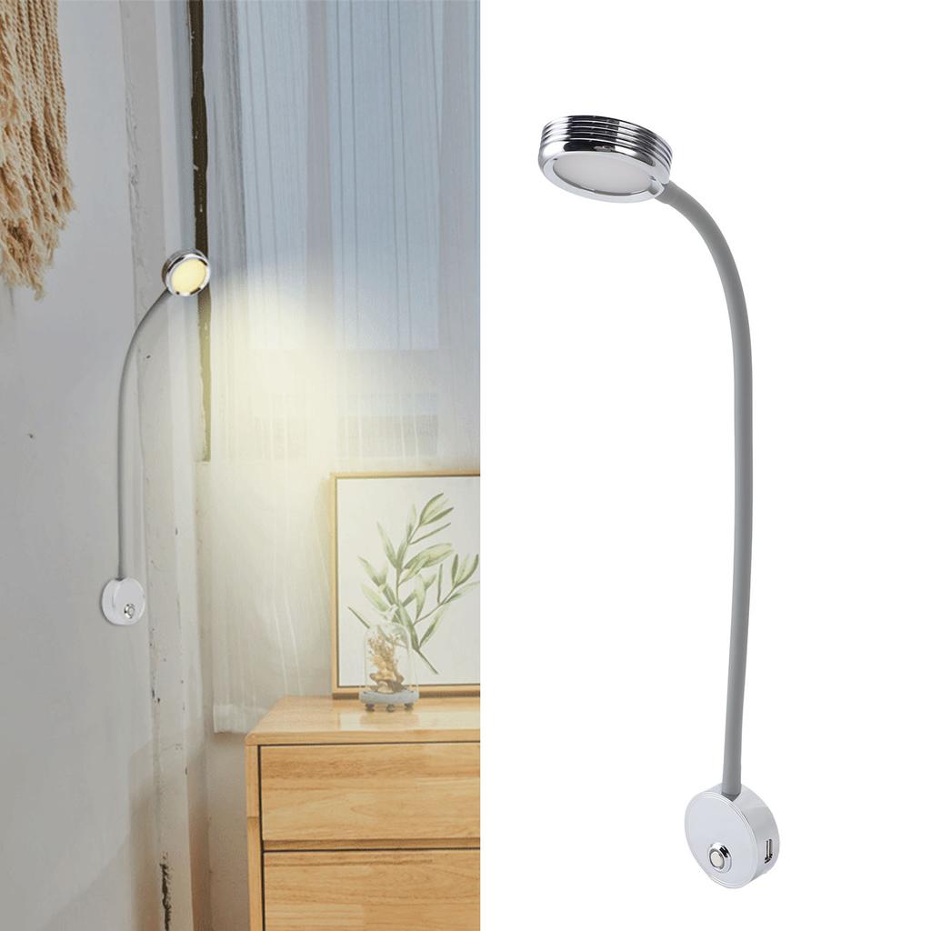 RV Reading Light with USB Port Flexible Gooseneck Bedside Wall Lamp for Boat Yacht 620‑625nm Red 3000‑320K Warm Light