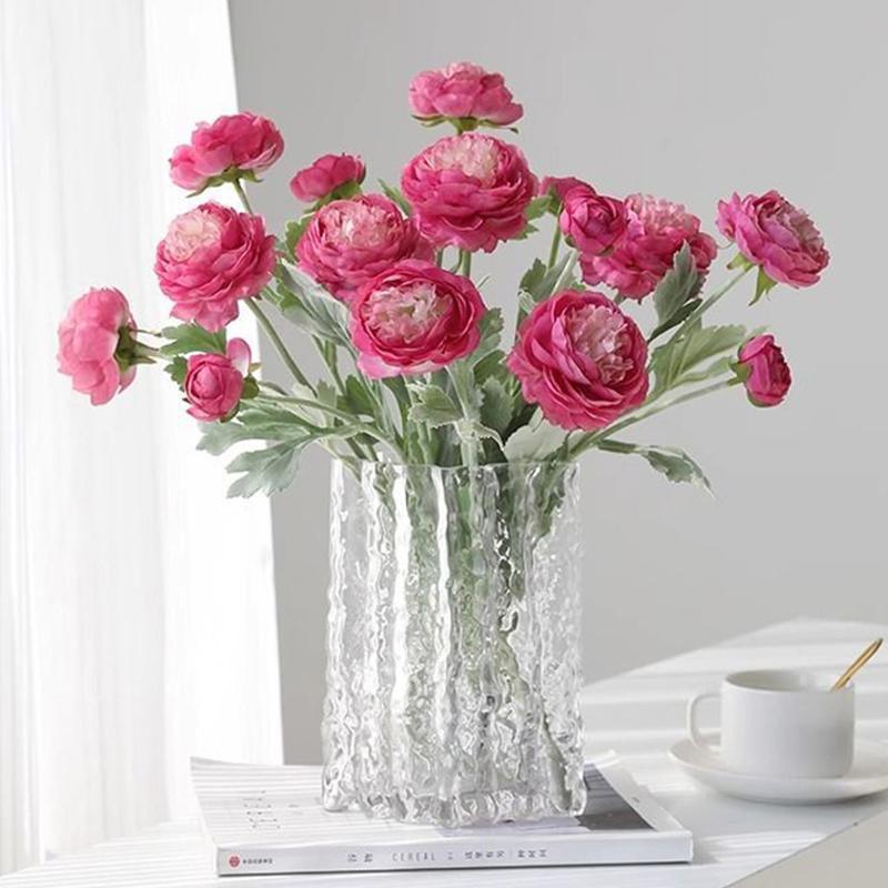 Artificial Silk Rose Flowers Elegant Peony Fake Flowers Plants Persian Ranunculus Bouquet Asian Buttercup Home Wedding Decor