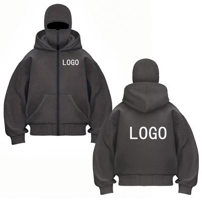 DIY04 Street Statement Hoodies Gefütterte Kapuzenpullover mit doppelter Kapuze Trendige Maskierte Zip-Up-Sweatshirts