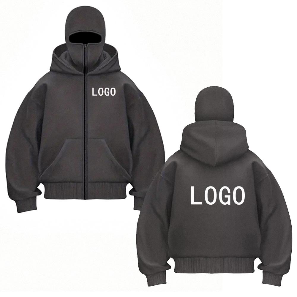 DIY02 Street statement Hoodies Insulated double-hooded sweatshirts Trendy Masked zip-up sweatshirts