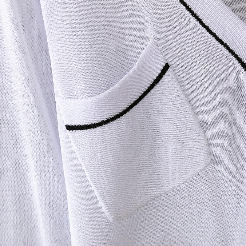 Cardigan de viscose com decote em V de manga comprida e botão pulôver para mulheres casual preto e branco gelo proteção UV seda chiffon blusas camisas com bolsos