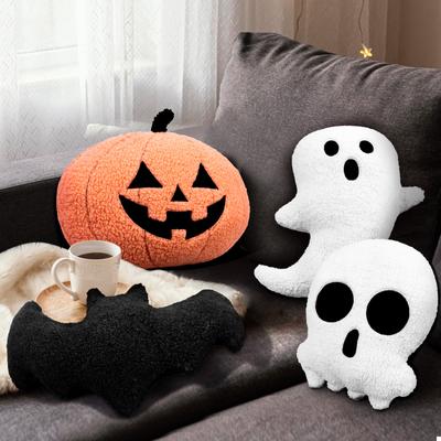 4 Pcs Halloween Shape Pillow Halloween Decor Throw Pillow Pumpkin Throw Pillow Decorative Spooky Pillows Plush Soft Bat Skeleton