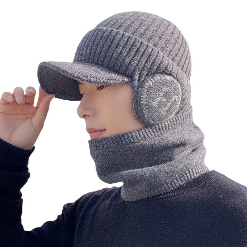 Hat Men's Thickened Warm Knitted Hat Autumn and Winter Plus Velvet Cold Proof Pullover Hat Cycling Earmuffs Men's Woolen Hat Versatile