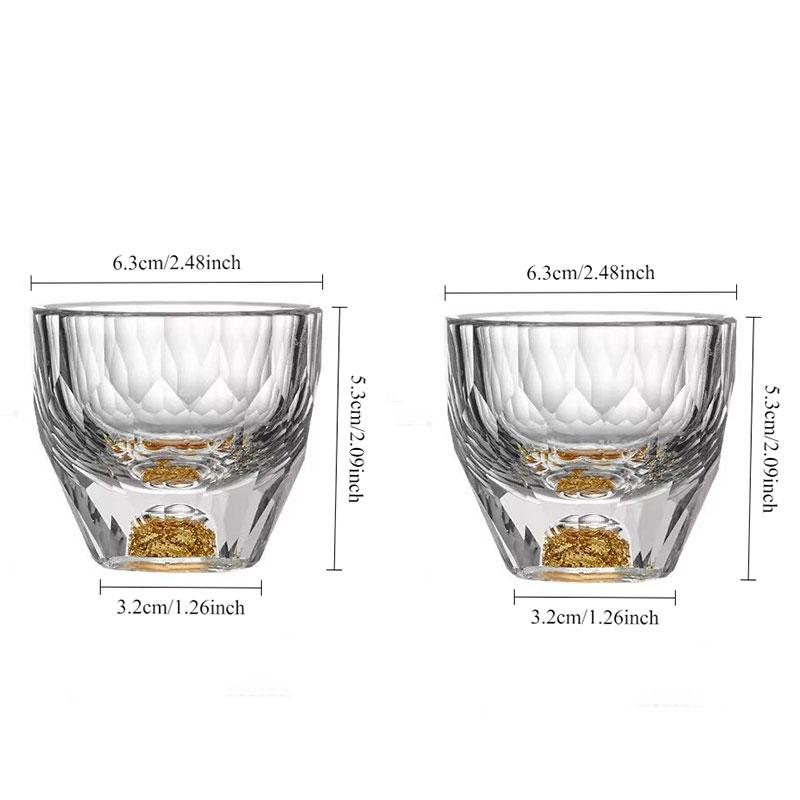 2pcs Luxury Spirits Cup High End Wine Utensils Gold Foil Glass Cup Diamond Honeycomb Shaped Baijiu Cup Crystal Cocktail Glass