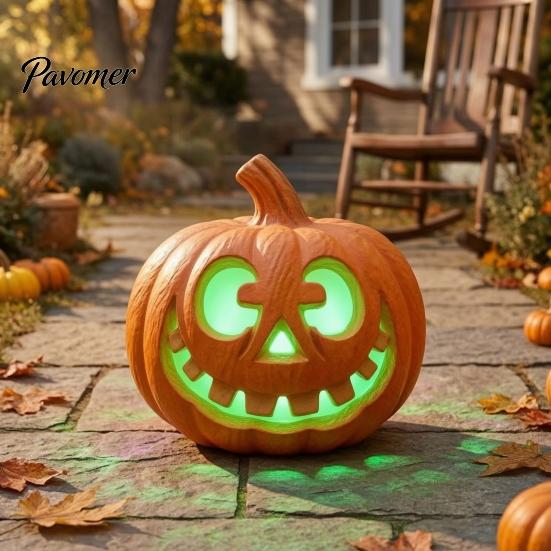 Indoor Party Props LED Halloween Pumpkin Light, Light Up Jack O Lantern Decor, Color Retro Ornaments Gradient Glowing Lamp for Yard Porch Window