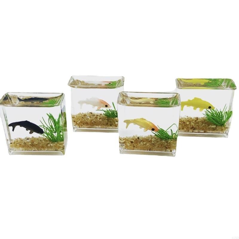 62KD Exquisite Mini Glass Fish Aquarium Scene Model for Dollhouse Collectors