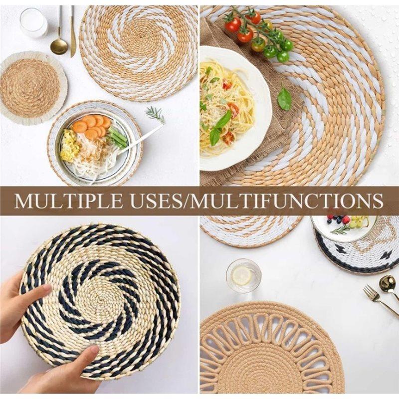 J1UL1N 8 Pcs Boho Wall Basket Decor Decorative Bulrush Woven Basket Wall Decor Boho Wall Art Round Wall Hanging Baskets