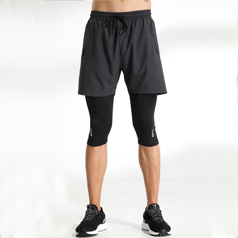 Men's 3/4 Quick-Dry Elastic Fitness Running Pants - Two-Piece Style