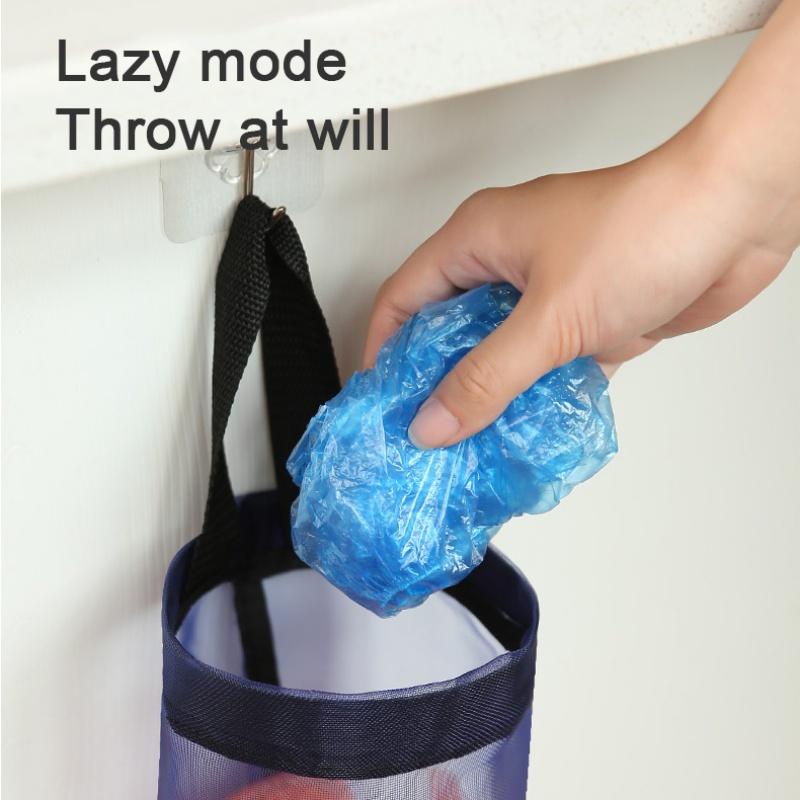 Mesh Hanging Storage Dispensers Foldable Breathable Washable Hanging Mesh Garbage Bag Organizer for Kitchen Plastic Bag Storage