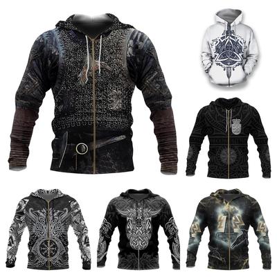 New Tattoo Printed Zipper Hooded Sweatshirt Personality 3D Men