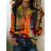 Women's Retro Abstract Print Satin Blouse with Button Collar. Suitable for Individualized Outfits. Full Print Design, Suitable for All Seasons.