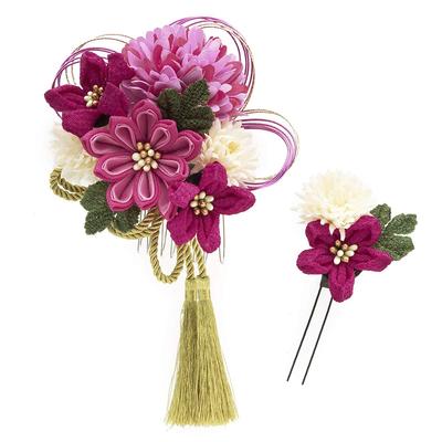 Adorno para el cabello, ceremonia, ceremonia, conjunto, rosa, crisantemo, 2 piezas, Tsumami Craft, borla de ping pong, hecho en Japón [SOUBIEN]