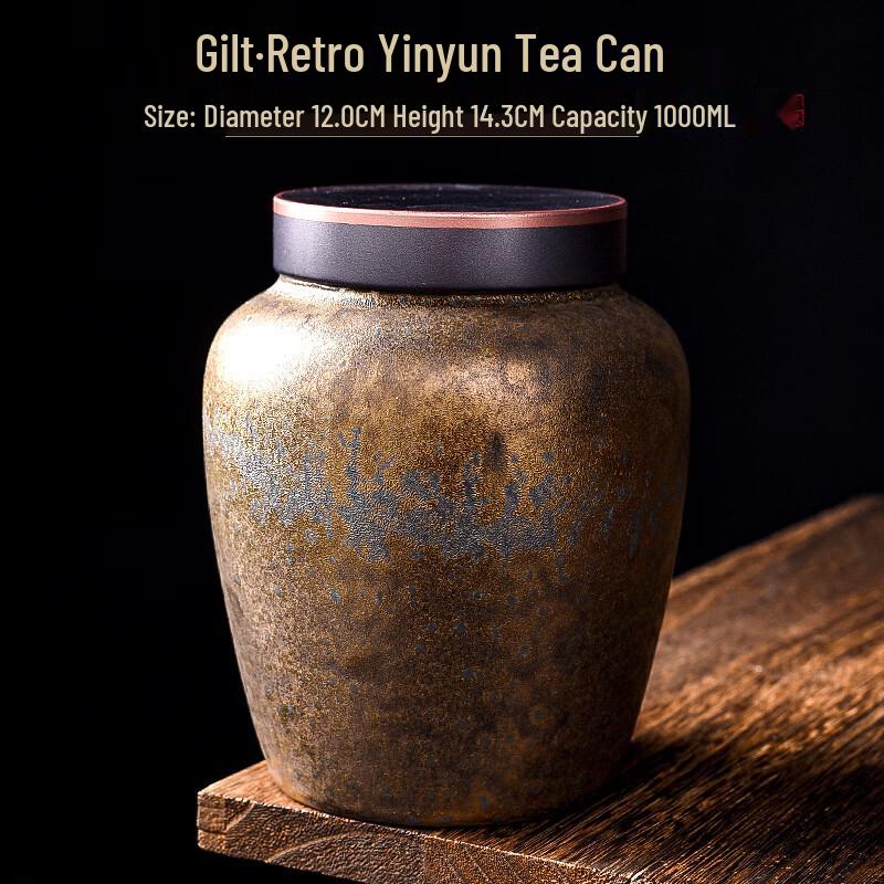 Retro forgyllet keramisk teoppbevaringskrukke