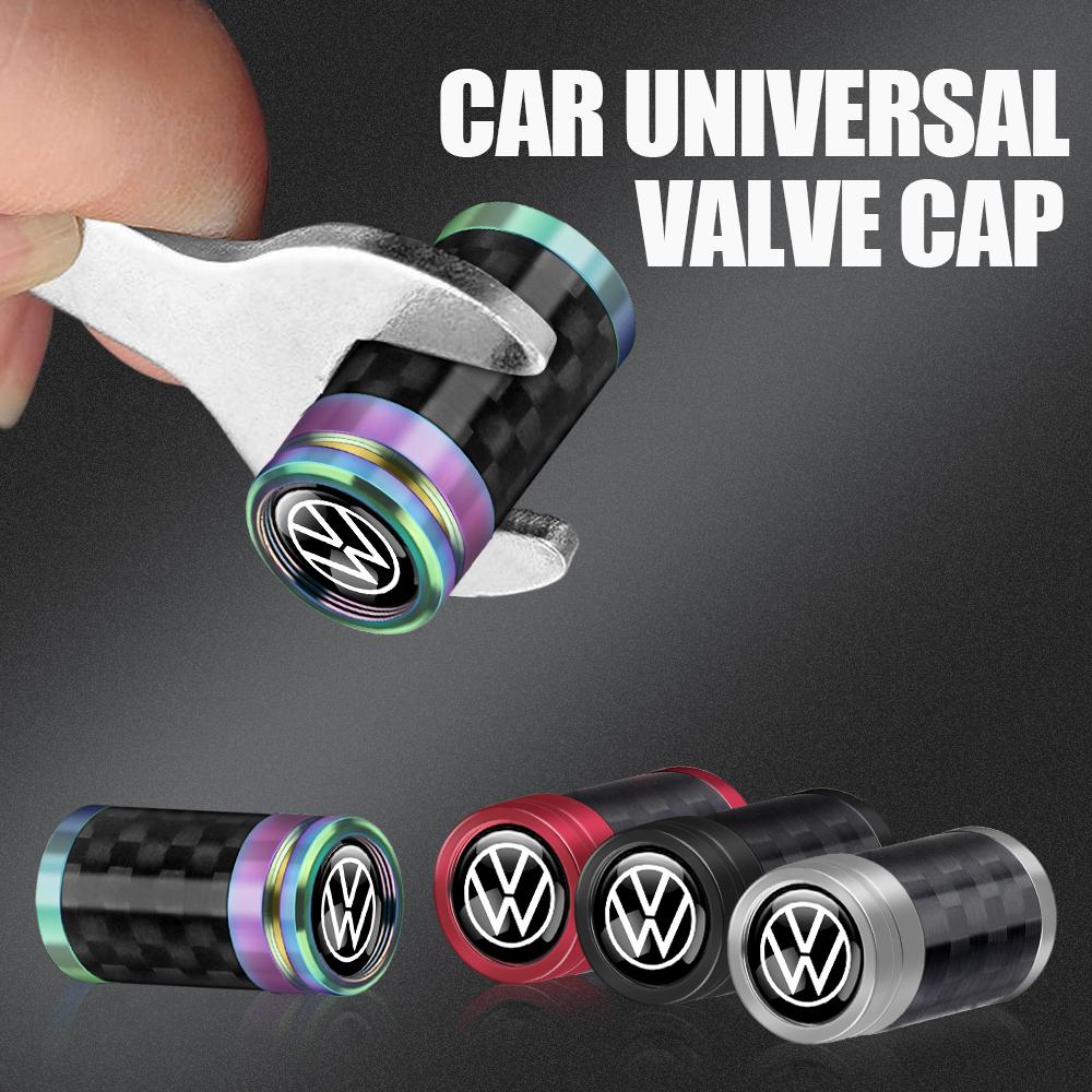 UDXKW1 4Pcs Car Tire Valve Caps Metal Wheel Dust Cover Auto Accessories For VW GTI Golf8 Polo Passat Mk6 MK7 Tiguan R32 R RLine Magotan F32
