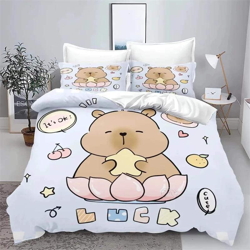 Cartoon Capybara 3D Printed Bedding Set Children's Duvet Cover Pillow Case Set Anime Polyester Cute Cartoon Home Decoration