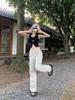 2024 Spring/Summer Women's Apricot Wide-Leg High-Waist Slimming Jeans - Casual Floor-Length
