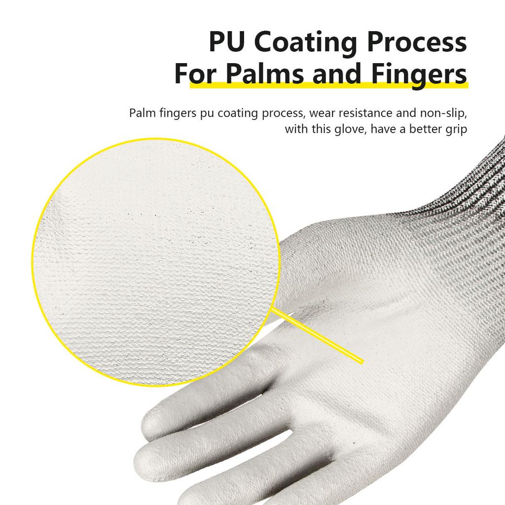 13G  High Quality Cut Resistant Yarns PU Palm Coated Level 5 Cut Proof Protection Anti-cut Safety Work Gloves