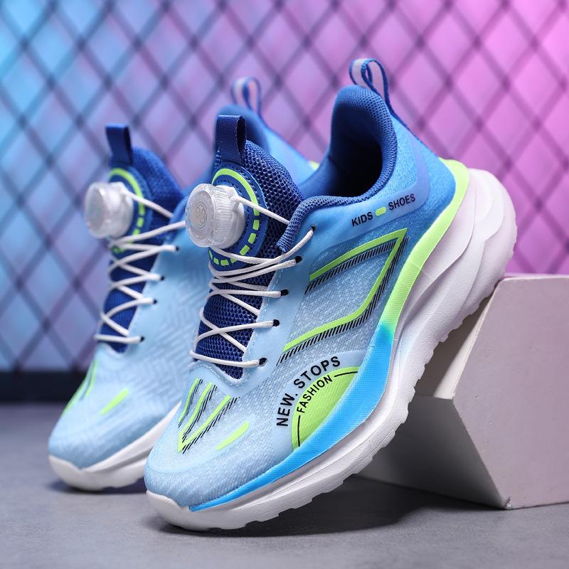 2025 New Spring and Autumn Children's Button Running Shoes Sneakers Middle and Older Children's Students Boys Breathable Mesh Non-slip Shoes