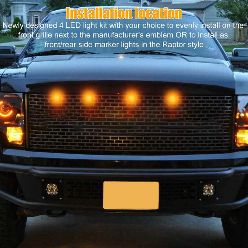 4 Pcs Led Front Grille Marker Lights 300lm 3w Amber Color Lamp Compatible For Chevrolet Colorado