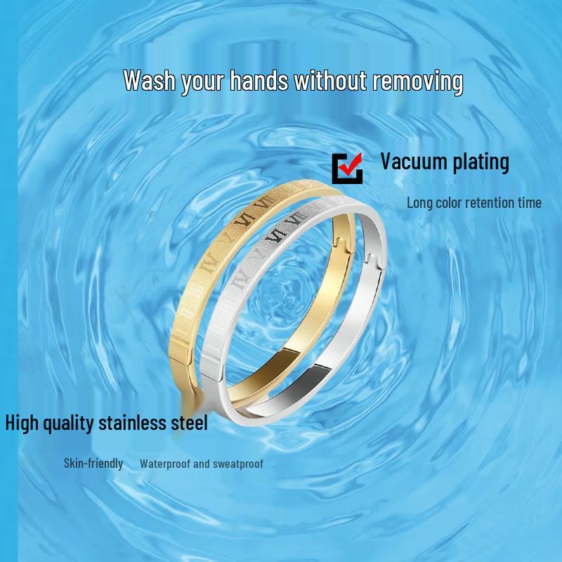 Stainless Steel Hui Zi Pattern Bracelet for Women - European & American Style