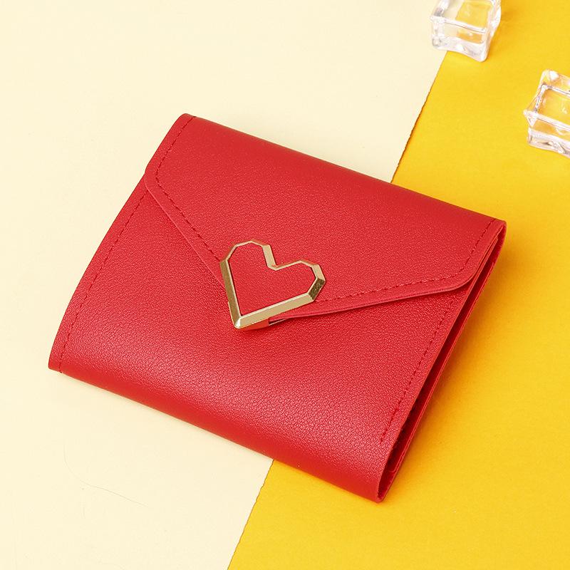2025 Women's Tri-Fold Heart Coin Purse & Card Holder - Fashionable Mini Wallet for Students