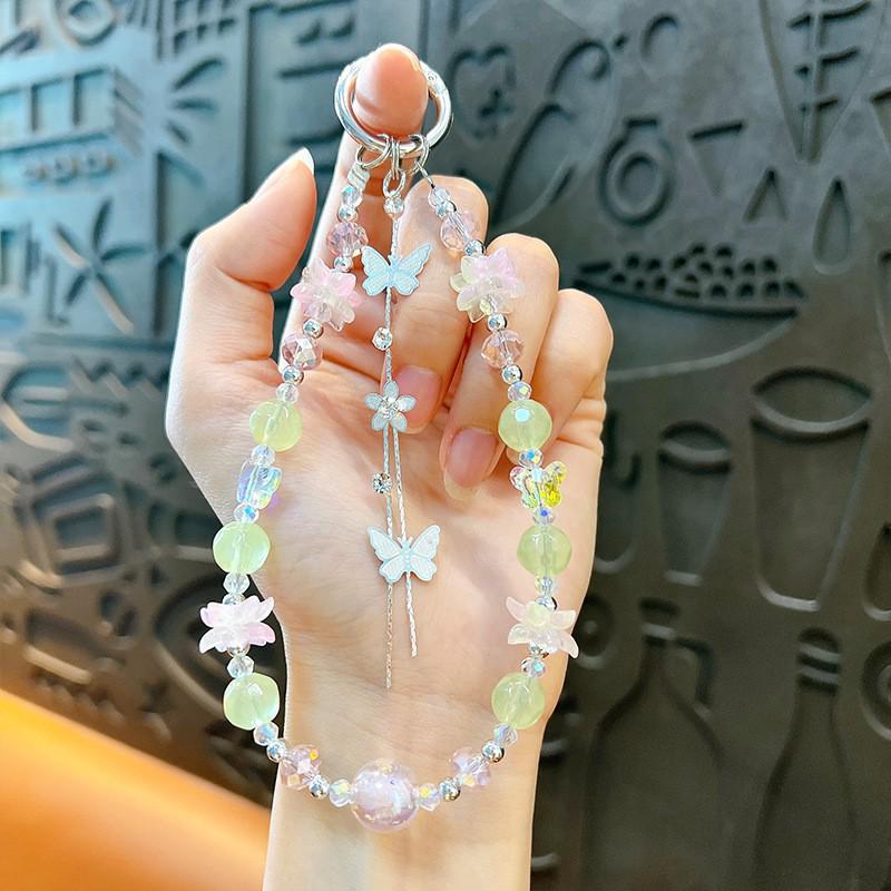 Elegant Beaded Butterfly Tassel Phone Charm Keychain Accessory
