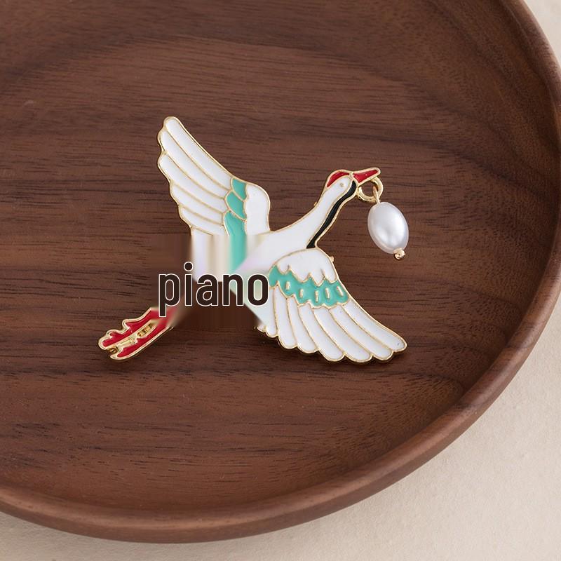 Chinese Good Luck Crane & Deer Brooch - Lotus Fish Design, Creative Retro Metal Pin