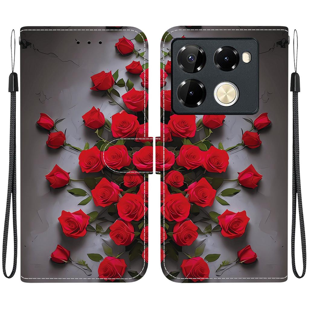 Handmade PU Leather Flip Case for Infinix Note 40 Pro 4G/5G (X6850/X6851) Anti-Slip Shockproof Cover with Wrist Strap & Heart/Rose Cat Designs