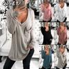 Women's Fashion Casual Solid Color Print Long Sleeve V-Neck Blouses & Shirts