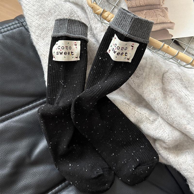 

Contrast Color Ideas Yarn Heel Color Cloth Label Double Needle Medium Tube Socks Women S American College Vintage Stacking Socks One size fits all чорний