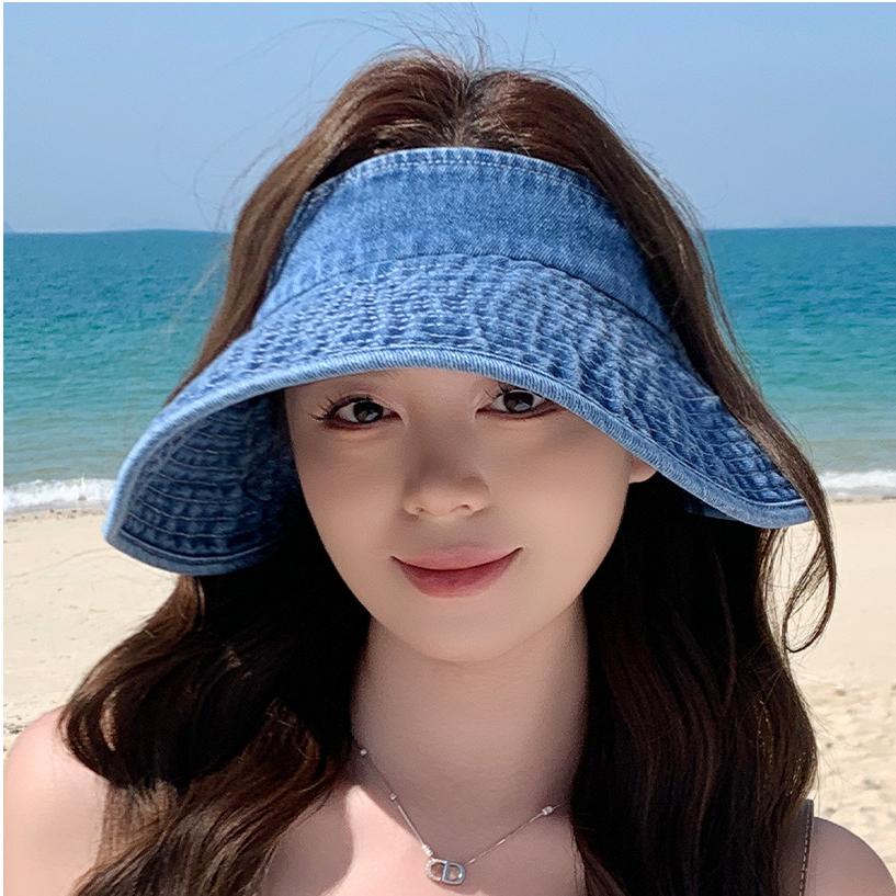 Women's Niche Luxury Washed Denim Sun Visor Fashion Wide Brim Sun Hat Trendy Casual Outdoor Sun Cap