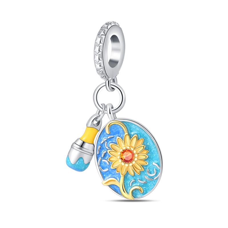 New S925 Silver Color Eggshell Painter's Palette Artist Charms Beads Fit  S925 Original Bracelets DIY Jewelry Birthday Gift
